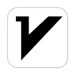 v2rayNG 图标放大,白底圆角方形正中一个黑色粗体 V,V 的左上方伸出一小段横线
