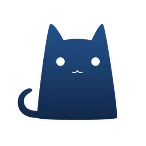 Clash for Windows 的图标，一只深蓝渐变色的猫坐着，两只白色圆眼，尾巴卷到身体左侧