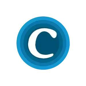 clashN 图标的放大图,蓝色同心圆的底,中间一个白色衬线体字母 C